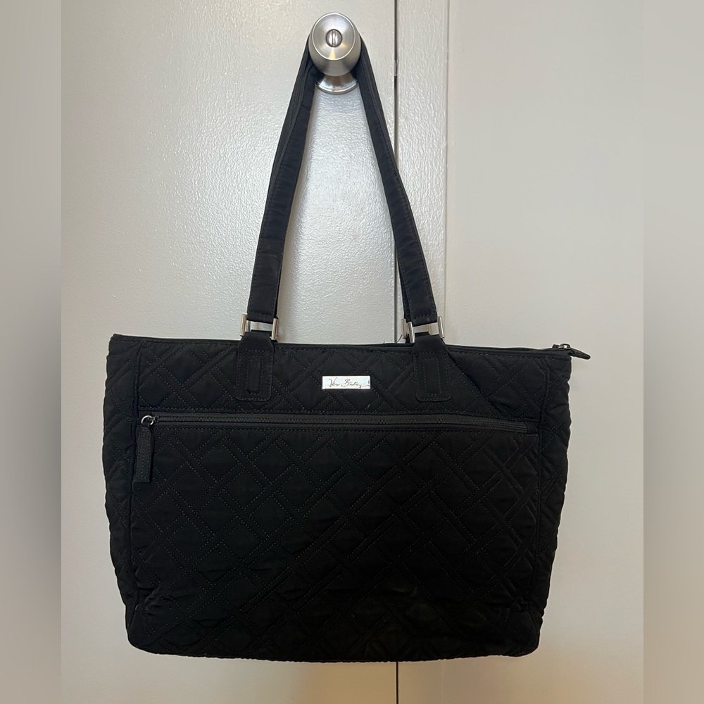 Vera Bradley Quilted Work Tote Travel Bag - Black Padded with Laptop Sleeve